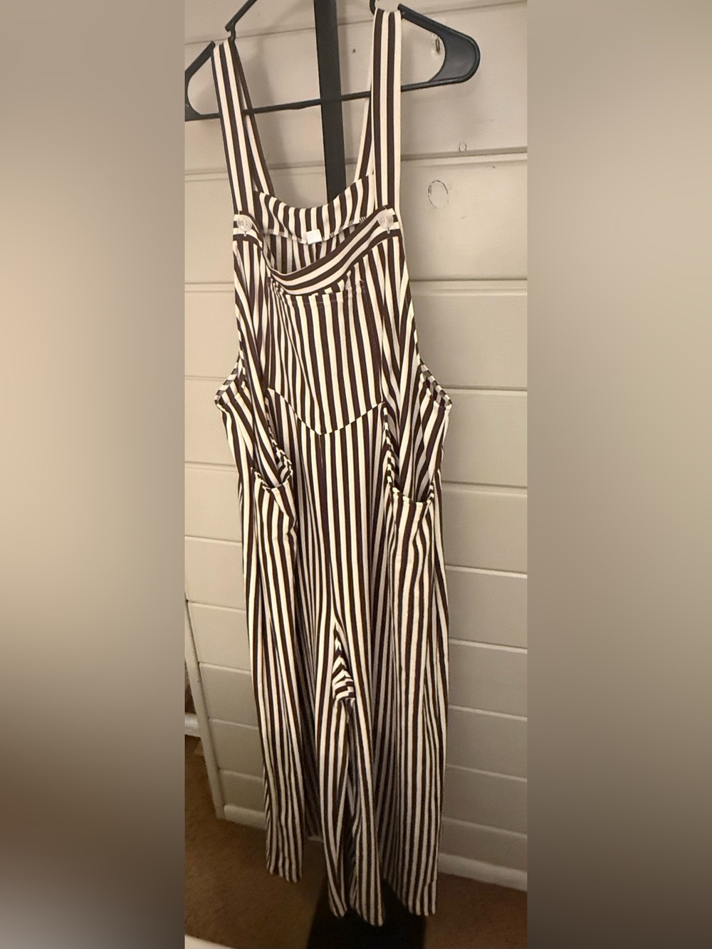 HALARA Brown and White Striped Midi Jumpsuit